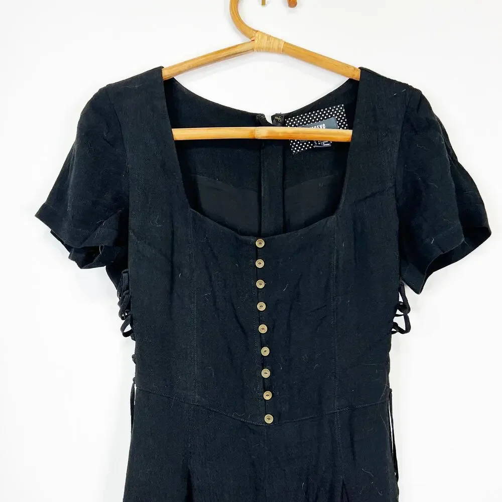 Maeve wide leg black jumpsuit lace up sides button front size 8 - Picture 6 of 10